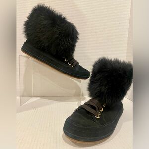 UGG Australia Antoine Black Suede Sheepskin Fur-Trimmed Cuff Bootie Sneakers